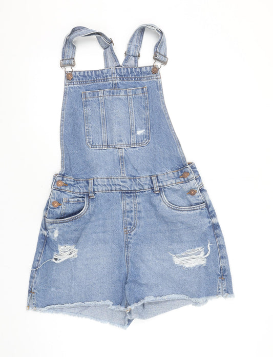 New Look Girls Blue Denim Dungaree Shorts Age 15 Adjustable Straps