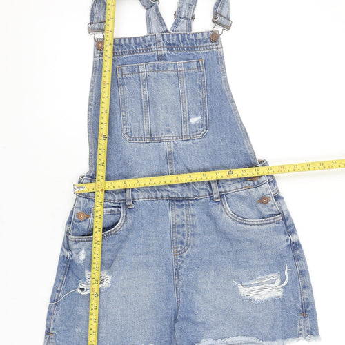 New Look Girls Blue Denim Dungaree Shorts Age 15 Adjustable Straps