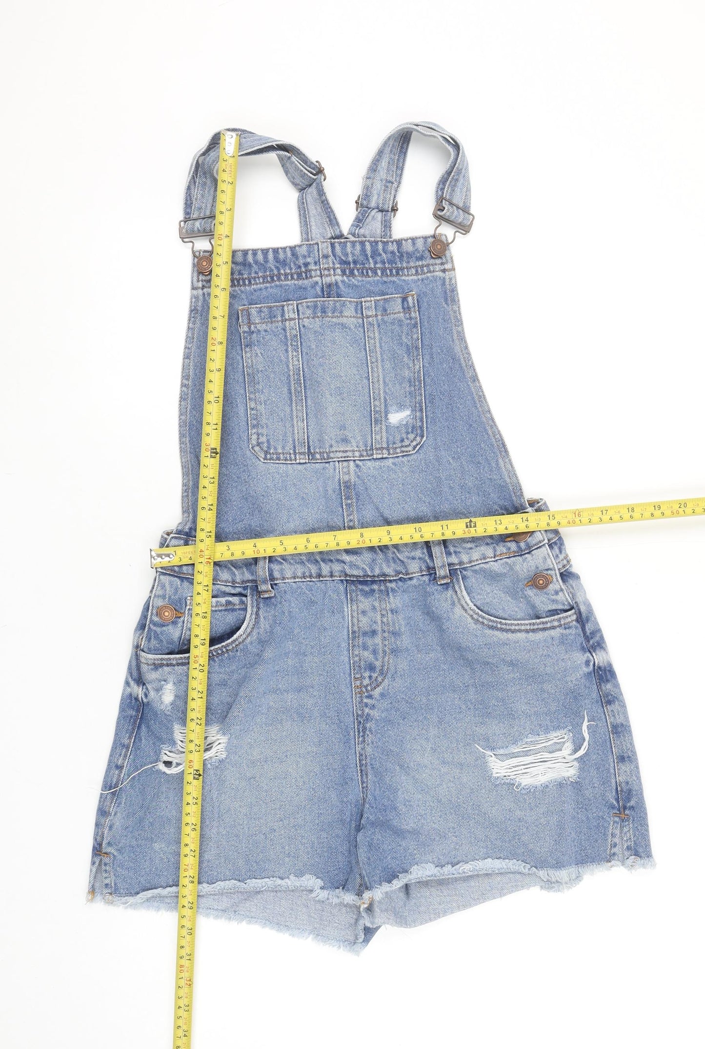 New Look Girls Blue Denim Dungaree Shorts Age 15 Adjustable Straps