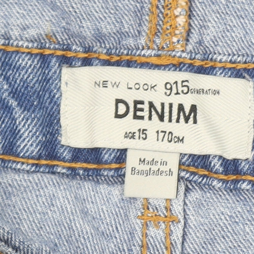 New Look Girls Blue Denim Dungaree Shorts Age 15 Adjustable Straps