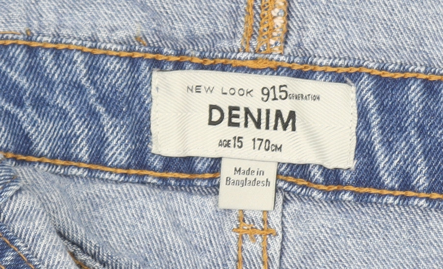 New Look Girls Blue Denim Dungaree Shorts Age 15 Adjustable Straps