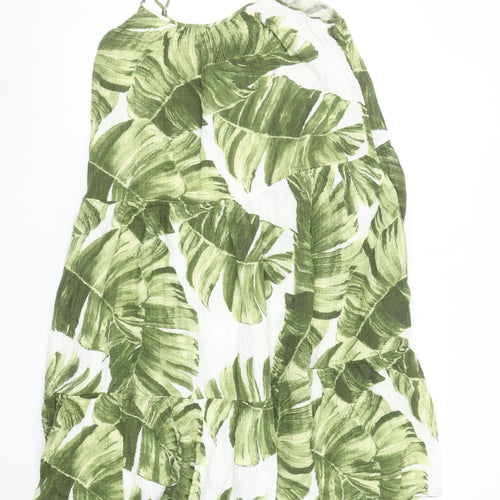H&M Women’s Green Tropical Leaf Print Cotton Midi Slip Dress Size S