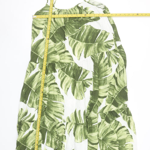 H&M Women’s Green Tropical Leaf Print Cotton Midi Slip Dress Size S