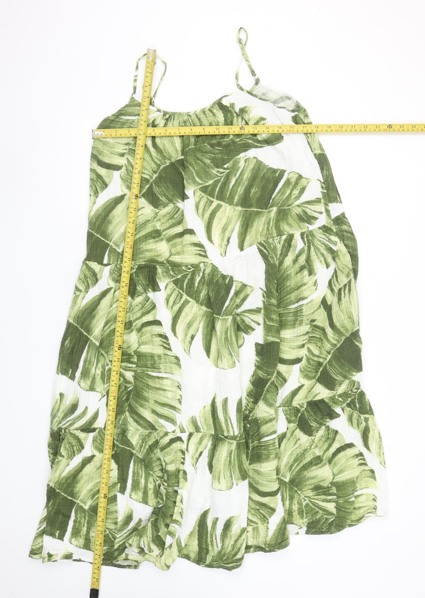 H&M Women’s Green Tropical Leaf Print Cotton Midi Slip Dress Size S