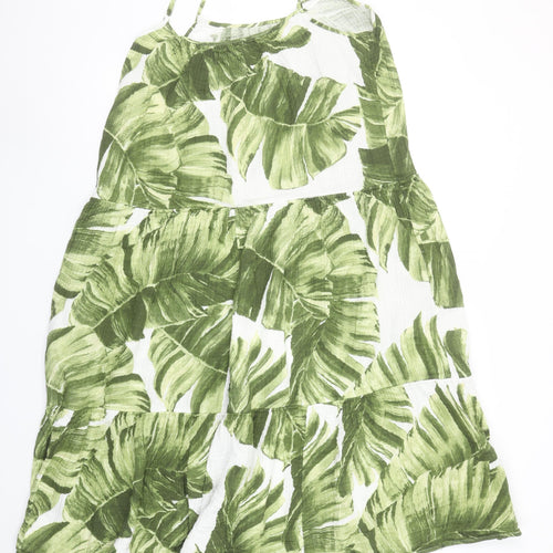 H&M Women’s Green Tropical Leaf Print Cotton Midi Slip Dress Size S