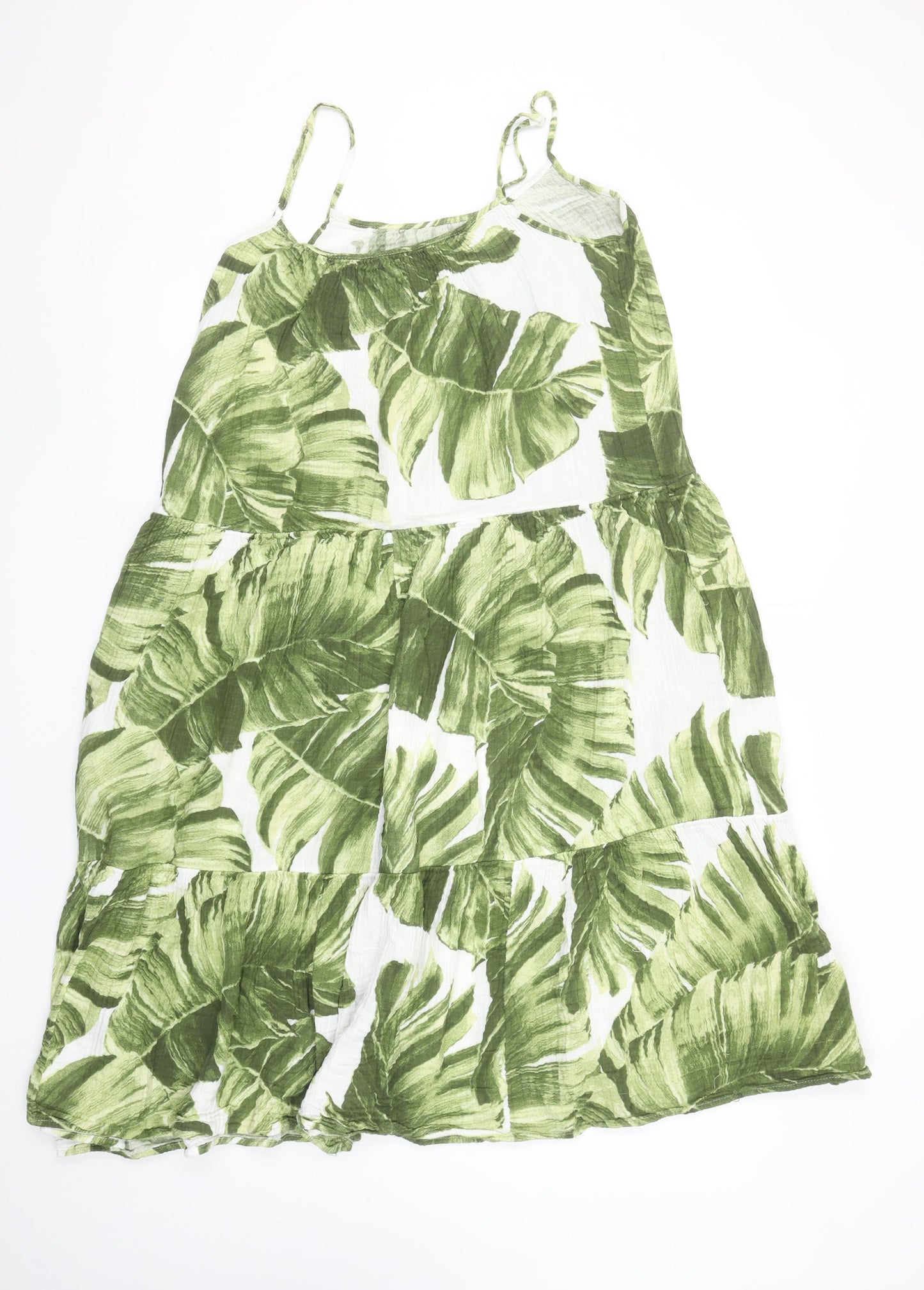 H&M Women’s Green Tropical Leaf Print Cotton Midi Slip Dress Size S