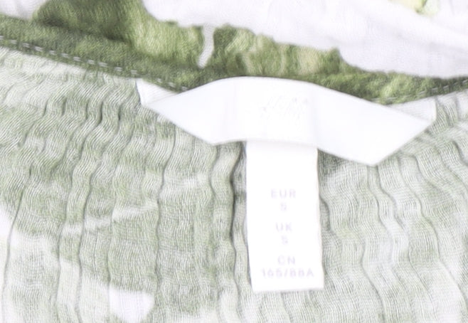 H&M Women’s Green Tropical Leaf Print Cotton Midi Slip Dress Size S