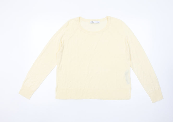 ZARA Women’s Beige Viscose Acrylic Round Neck Pullover Jumper Size S