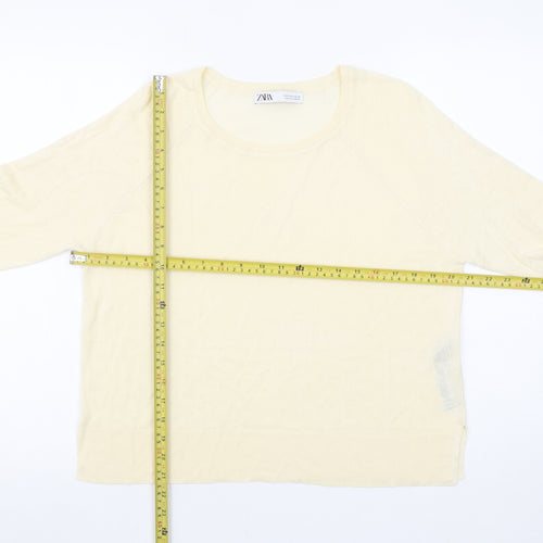 ZARA Women’s Beige Viscose Acrylic Round Neck Pullover Jumper Size S