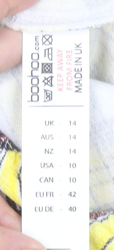 Boohoo Women's Yellow Check Long Sleeve Square Neck Bodysuit Size 14