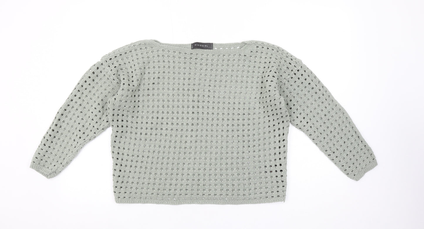 Pixiegirl Women’s Grey Open-Knit Pullover Jumper Size 10-12