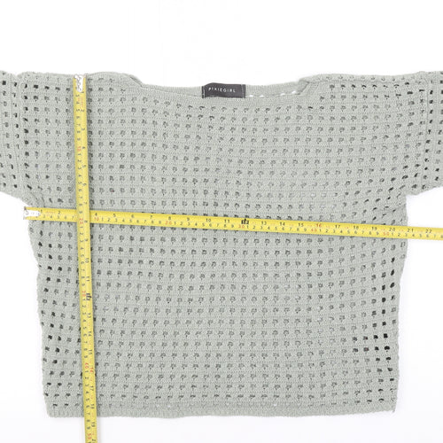Pixiegirl Women’s Grey Open-Knit Pullover Jumper Size 10-12