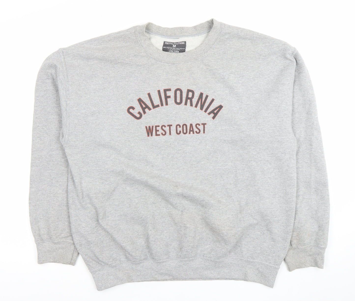 PrettyLittleThing Men's Grey California West Coast Sweatshirt Medium