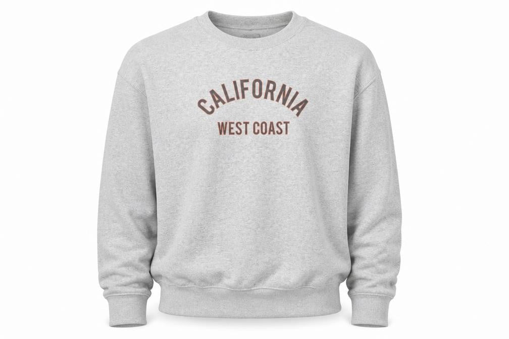 Front view of PRETTYLITTLETHING Men's Grey California West Coast Sweatshirt Medium
