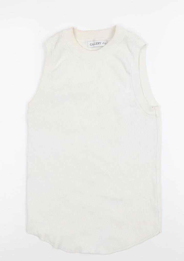 Gallery Women Ivory Sleeveless Ribbed Tank Top UK S