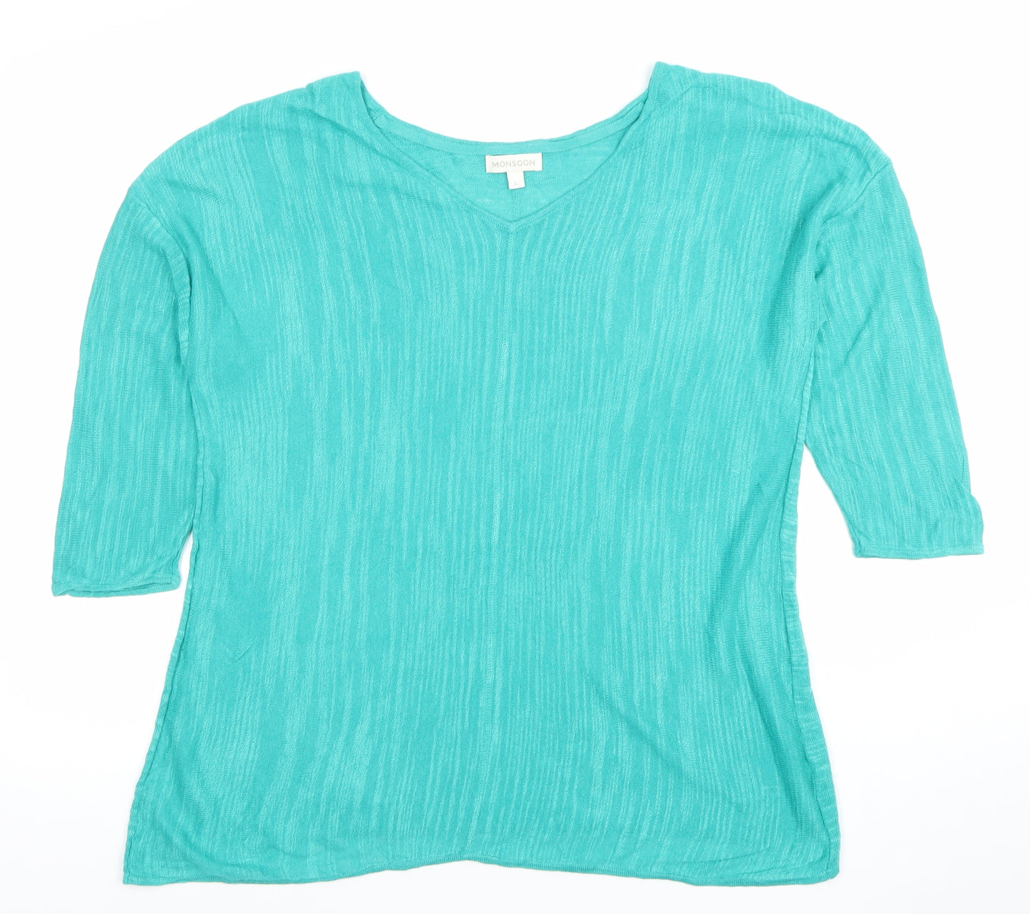 Monsoon Women’s Green V-Neck 3/4 Sleeve Jersey Top Size L