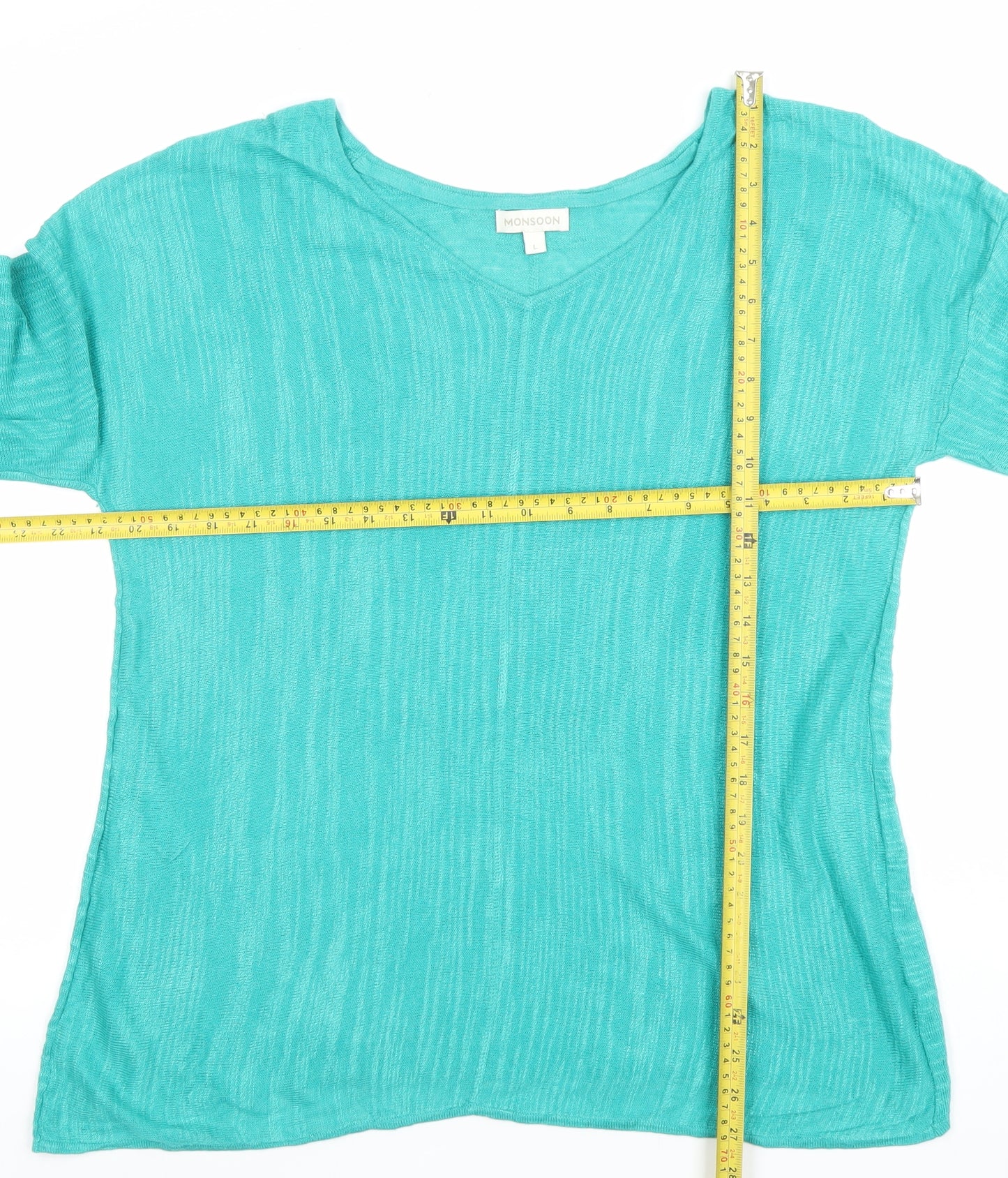 Monsoon Women’s Green V-Neck 3/4 Sleeve Jersey Top Size L
