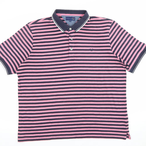 Lincoln Men's Pink Navy Striped Polo Shirt XL Cotton Blend Casual
