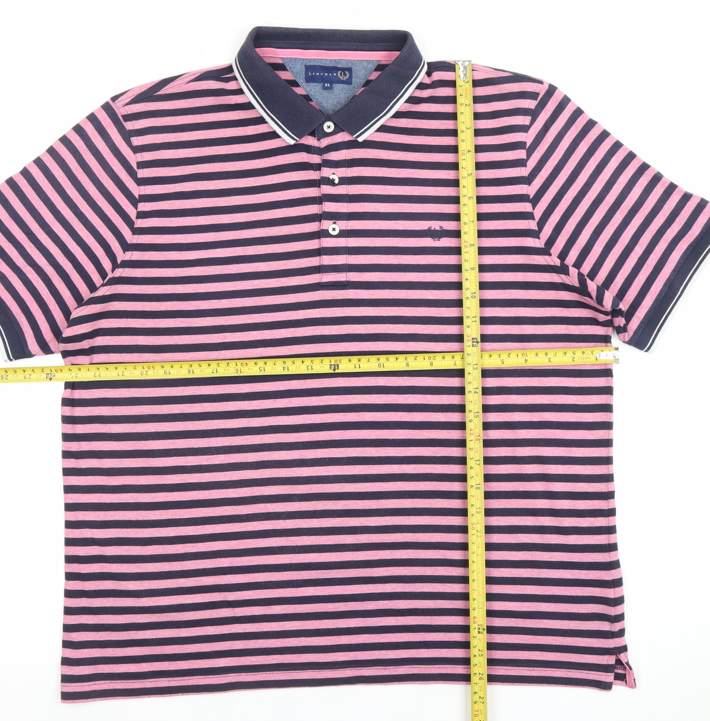 Lincoln Men's Pink Navy Striped Polo Shirt XL Cotton Blend Casual