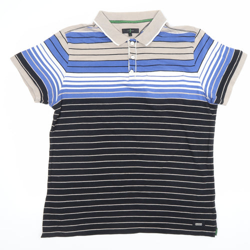 Jasper Conran Men's Multicoloured Striped Polo Shirt L Cotton
