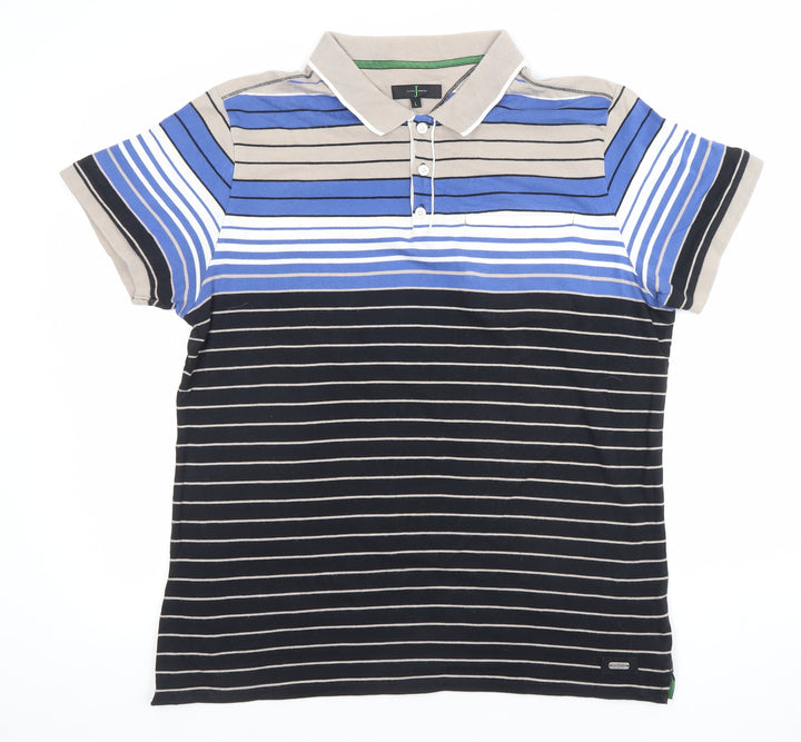 Jasper Conran Men's Multicoloured Striped Polo Shirt L Cotton
