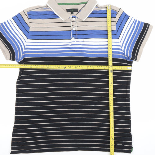 Jasper Conran Men's Multicoloured Striped Polo Shirt L Cotton
