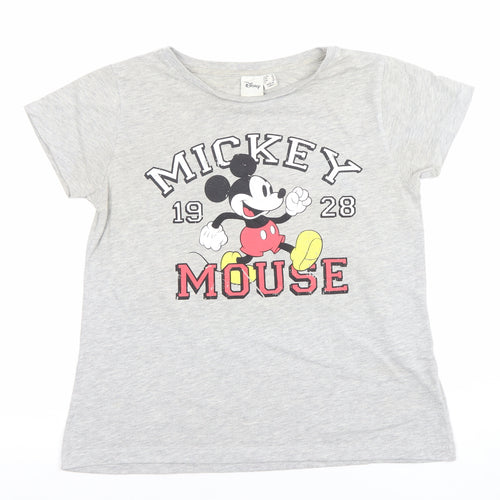 Disney Women's Grey Mickey Mouse T-Shirt Size 12 Short Sleeve Cotton Blend