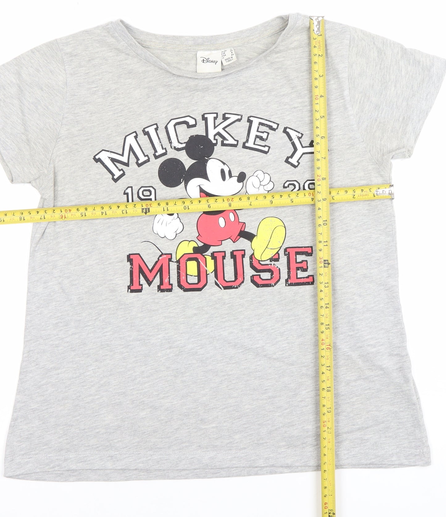 Disney Women's Grey Mickey Mouse T-Shirt Size 12 Short Sleeve Cotton Blend