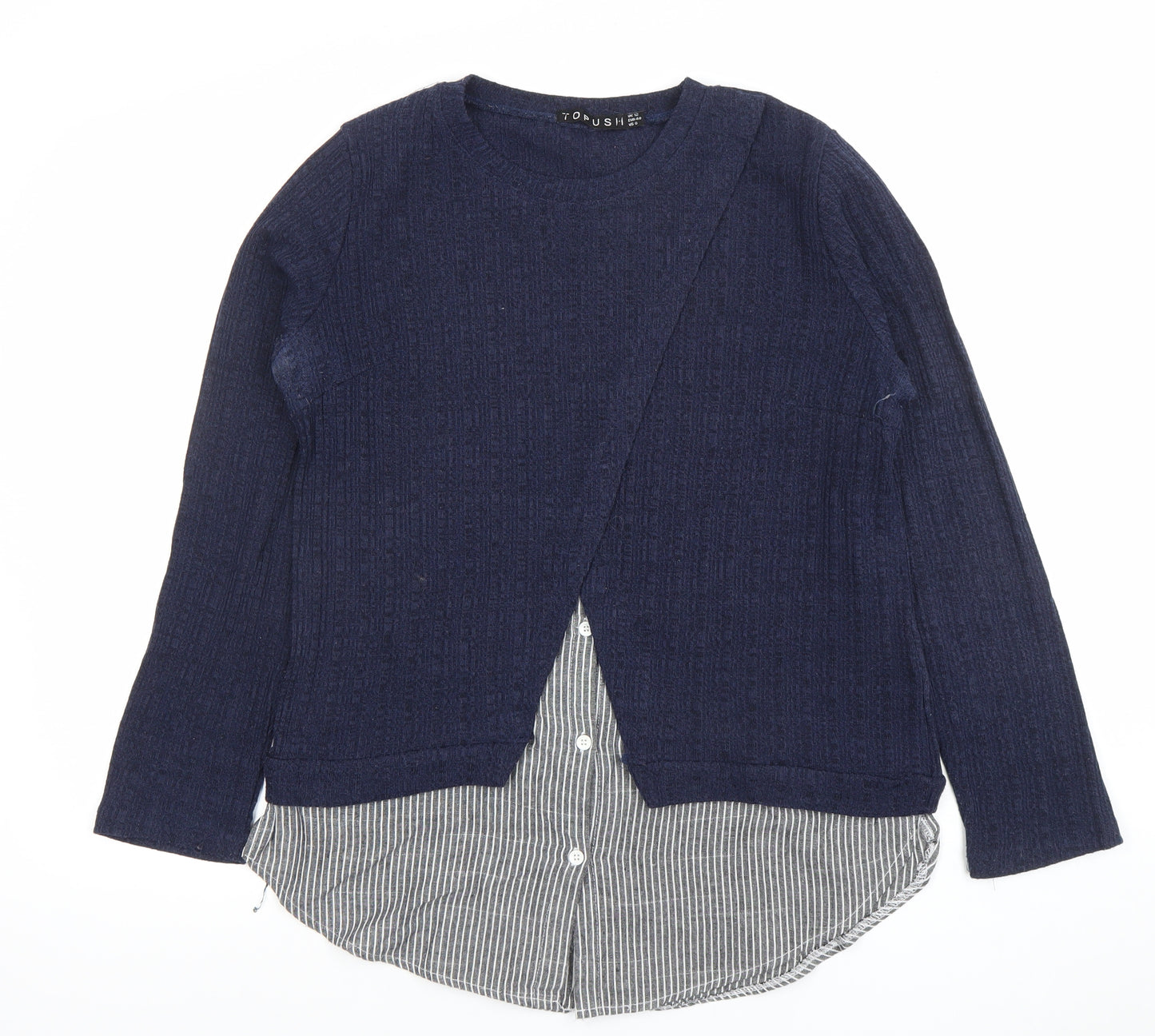 TOPSHOP Women Navy Blue Knit Jumper UK 12 Crew Neck Long Sleeve