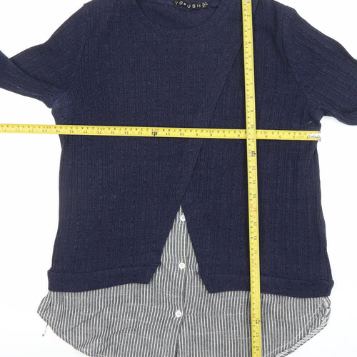 TOPSHOP Women Navy Blue Knit Jumper UK 12 Crew Neck Long Sleeve