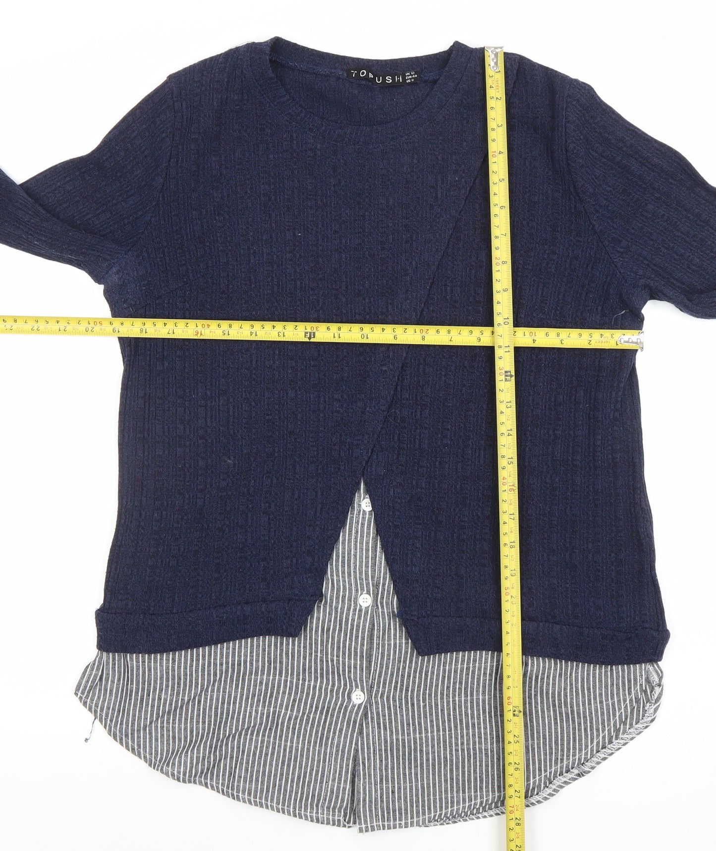TOPSHOP Women Navy Blue Knit Jumper UK 12 Crew Neck Long Sleeve