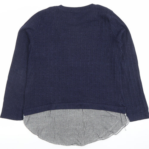 TOPSHOP Women Navy Blue Knit Jumper UK 12 Crew Neck Long Sleeve