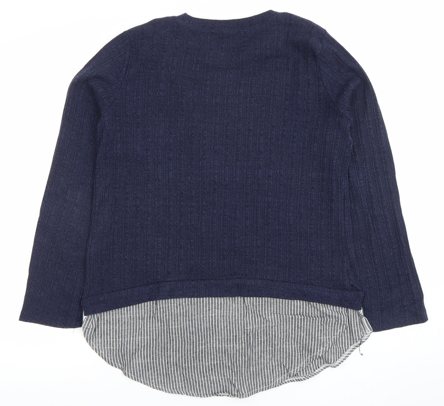 TOPSHOP Women Navy Blue Knit Jumper UK 12 Crew Neck Long Sleeve