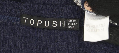TOPSHOP Women Navy Blue Knit Jumper UK 12 Crew Neck Long Sleeve