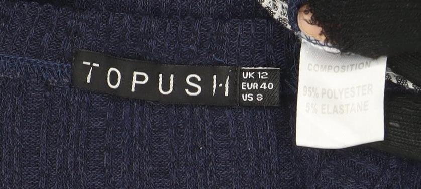 TOPSHOP Women Navy Blue Knit Jumper UK 12 Crew Neck Long Sleeve