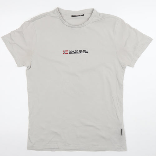 Napapijri Men’s Grey Small Logo Cotton Stretch Crew Neck T-Shirt