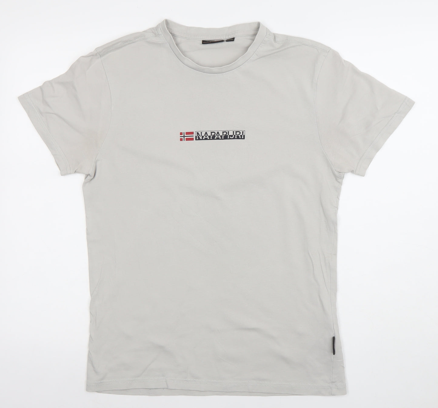 Napapijri Men’s Grey Small Logo Cotton Stretch Crew Neck T-Shirt