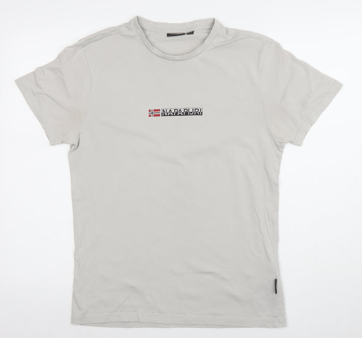 Napapijri Men’s Grey Small Logo Cotton Stretch Crew Neck T-Shirt