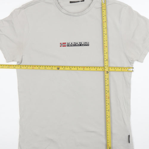 Napapijri Men’s Grey Small Logo Cotton Stretch Crew Neck T-Shirt