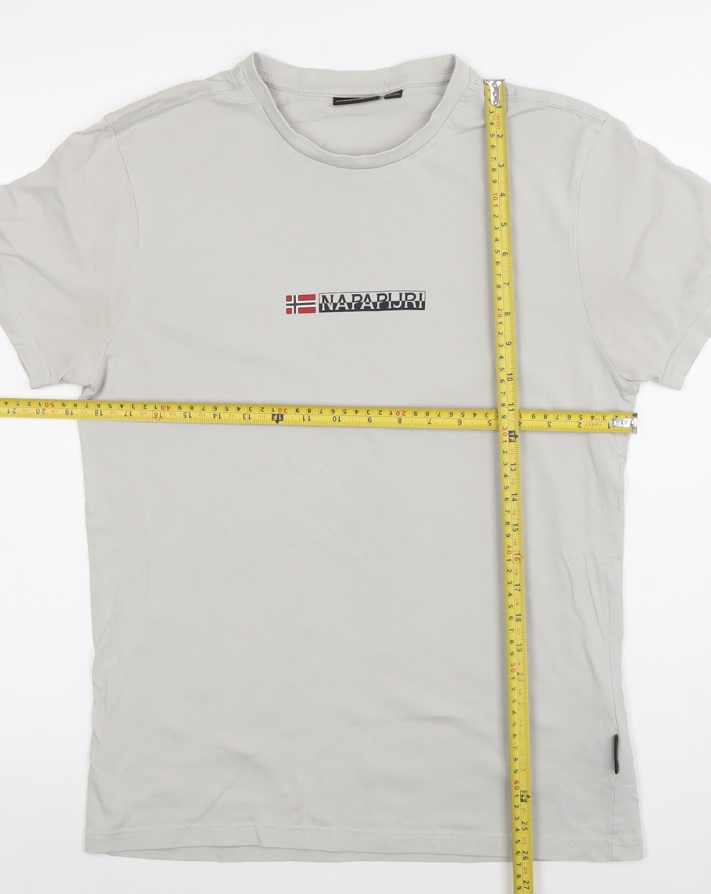 Napapijri Men’s Grey Small Logo Cotton Stretch Crew Neck T-Shirt