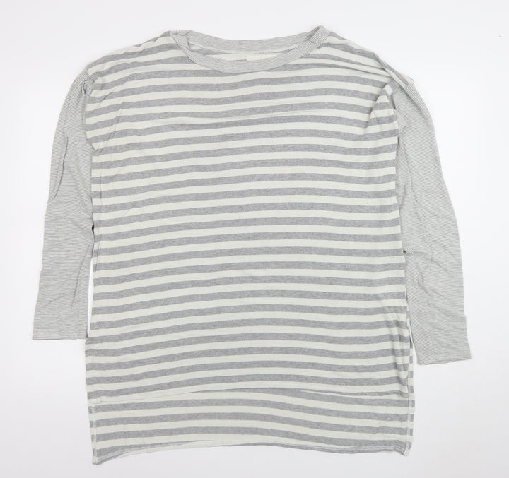 Basic Trip Womens Grey Striped Long Sleeve Jersey T-Shirt Size 2