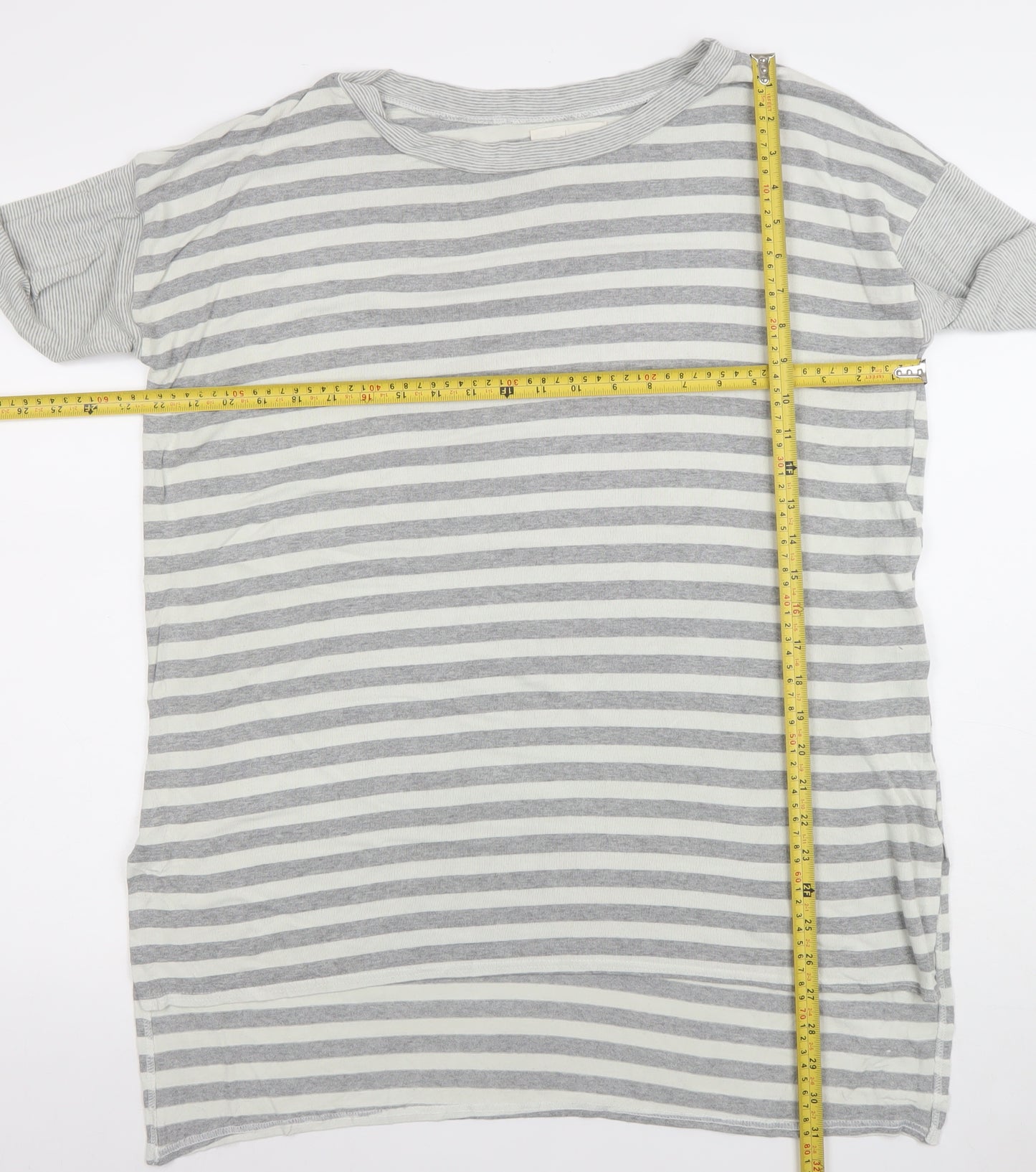 Basic Trip Womens Grey Striped Long Sleeve Jersey T-Shirt Size 2