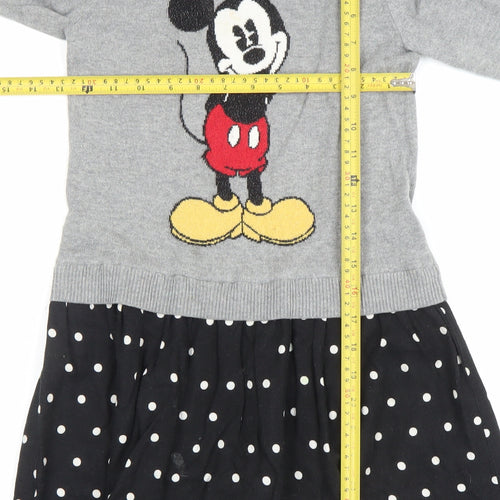 GAP Disney Girls Grey Mickey Mouse Jumper Dress 8-9 Years Knit Polka Dot