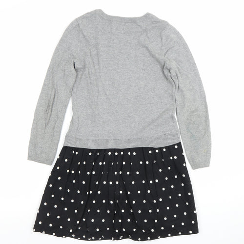 GAP Disney Girls Grey Mickey Mouse Jumper Dress 8-9 Years Knit Polka Dot