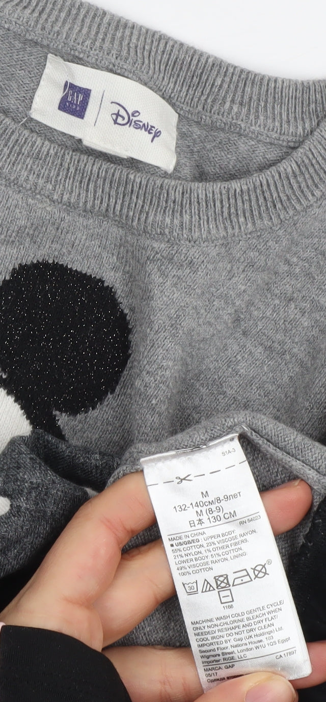 GAP Disney Girls Grey Mickey Mouse Jumper Dress 8-9 Years Knit Polka Dot