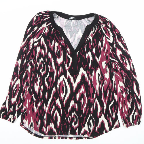 Roman Women Black Pink Ikat Print Long Sleeve Viscose Blouse Size 10