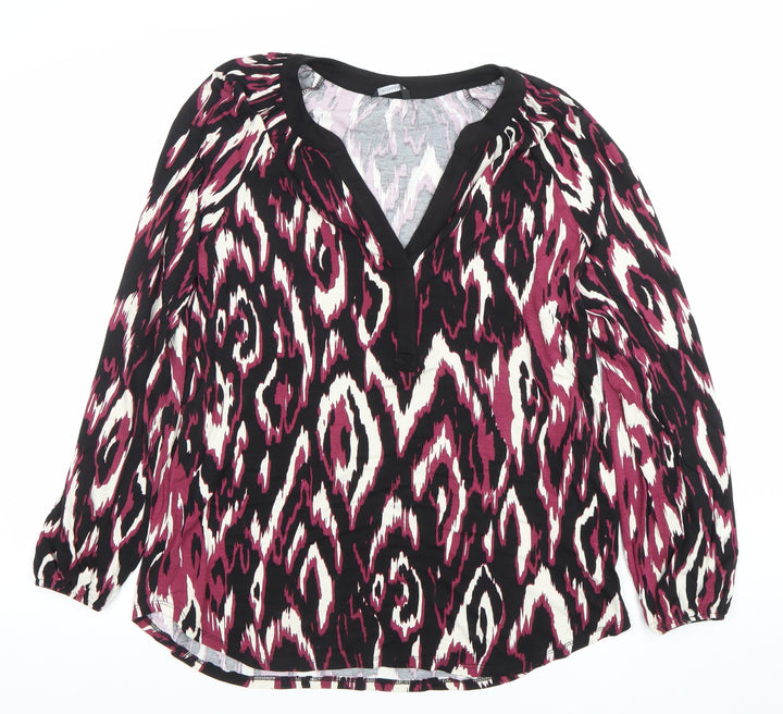 Roman Women Black Pink Ikat Print Long Sleeve Viscose Blouse Size 10