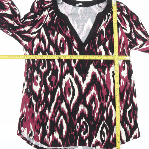 Roman Women Black Pink Ikat Print Long Sleeve Viscose Blouse Size 10