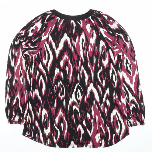 Roman Women Black Pink Ikat Print Long Sleeve Viscose Blouse Size 10