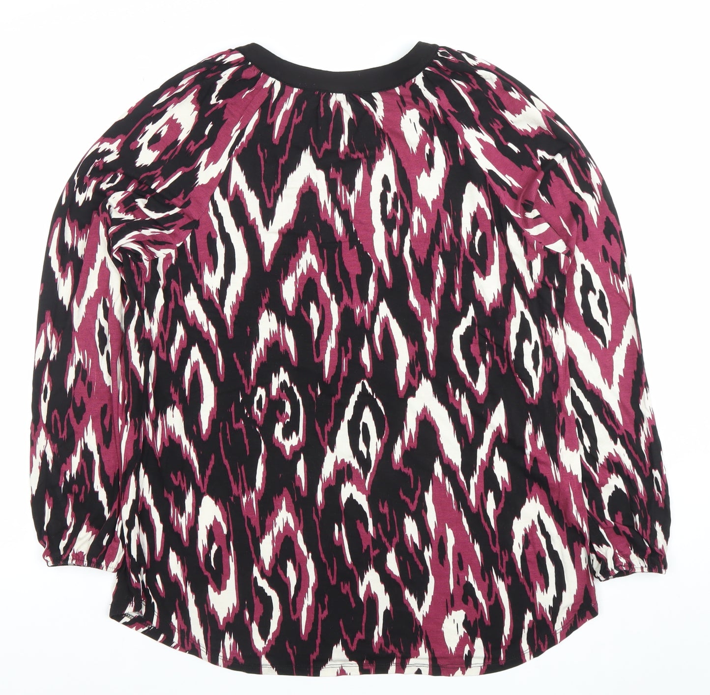 Roman Women Black Pink Ikat Print Long Sleeve Viscose Blouse Size 10
